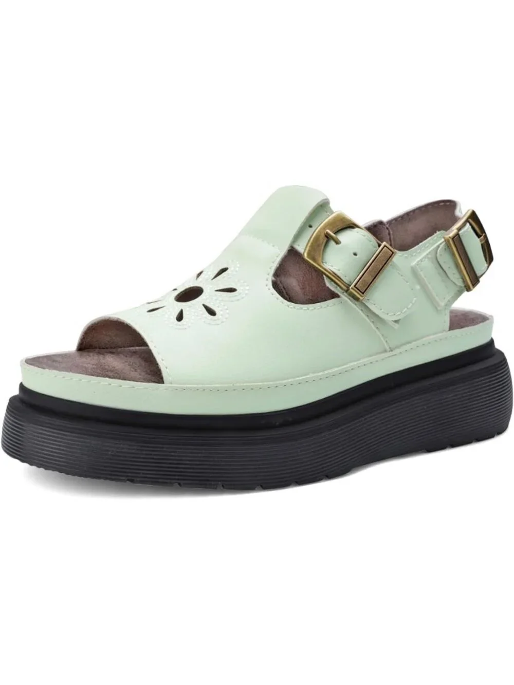 Women's Green Flat Open Toe Flower Decoration Fisherman Platform Sandal Shoes